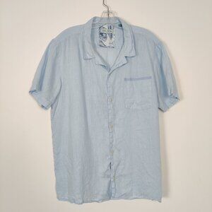 Tenth + Ocean Men's Button Down Blue Shirt Size XL 100% Linen Beach Resort